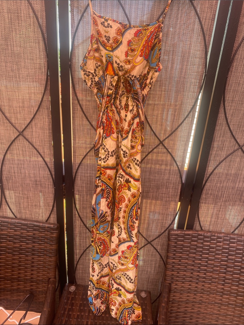 Ace Fashion-Spaghetti-Strap Paisley Maxi Dress in Multicolor Size M